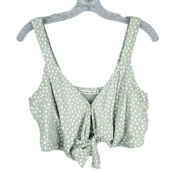 Abercrombie & Fit Mint Green White Polka Dot Tie-Front Crop Top Size Medium - Picture 1 of 7